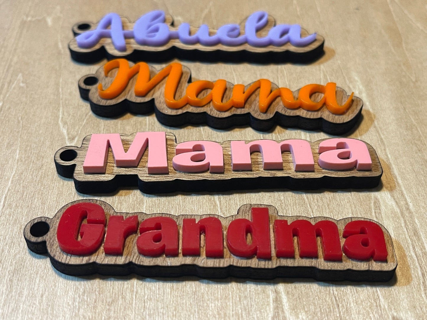 Mother’s Day, custom rustic wood and acrylic keychains with kids charm, grandma keychains