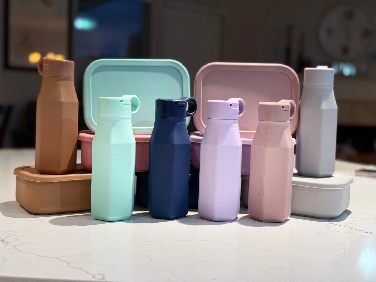 Custom Engraved Silicone Lunch Box & Bottle set for kids, school meal snack set with name, food-grade silicone reusable food container