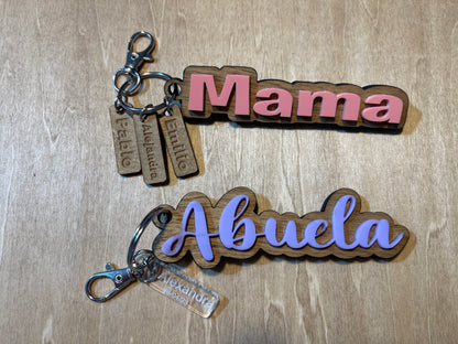 Mother’s Day, custom rustic wood and acrylic keychains with kids charm, grandma keychains