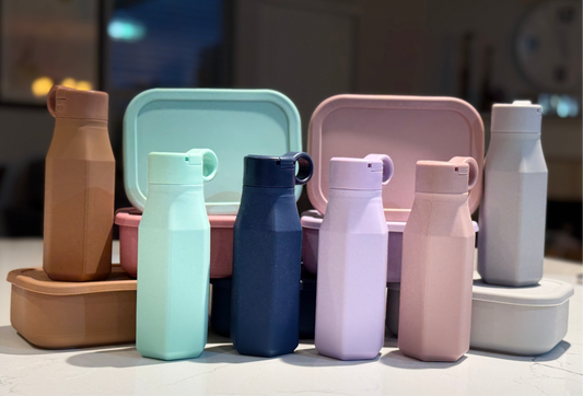 Custom Engraved Silicone Lunch Box & Bottle set for kids, school meal snack set with name, food-grade silicone reusable food container