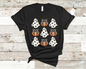 Ghost pumpkins check board Halloween T-shirt fall season.