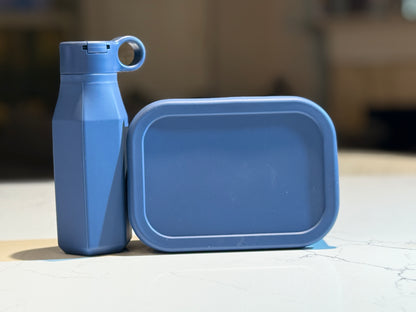 Custom Engraved Silicone Lunch Box & Bottle set for kids, school meal snack set with name, food-grade silicone reusable food container