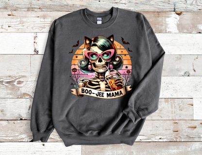 Boo-Jee Mama Skull Mama drinking coffee Crew Neck Sweatshirt