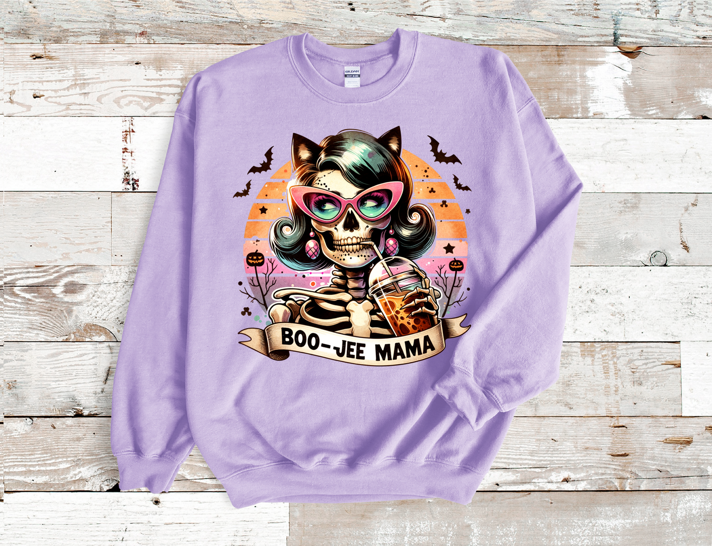 Boo-Jee Mama Skull Mama drinking coffee Crew Neck Sweatshirt