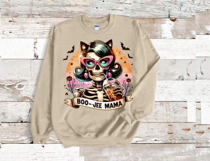 Boo-Jee Mama Skull Mama drinking coffee Crew Neck Sweatshirt