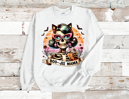 Boo-Jee Mama Skull Mama drinking coffee Crew Neck Sweatshirt
