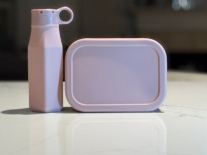 Custom Engraved Silicone Lunch Box & Bottle set for kids, school meal snack set with name, food-grade silicone reusable food container