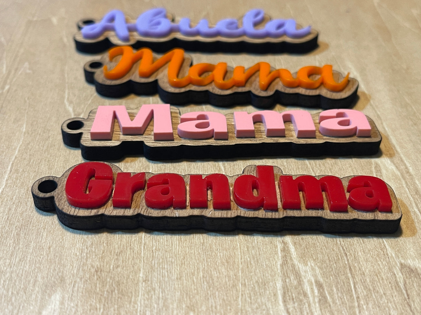Mother’s Day, custom rustic wood and acrylic keychains with kids charm, grandma keychains