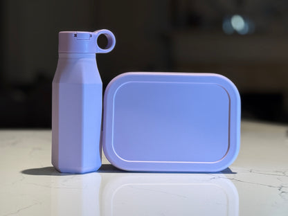 Custom Engraved Silicone Lunch Box & Bottle set for kids, school meal snack set with name, food-grade silicone reusable food container