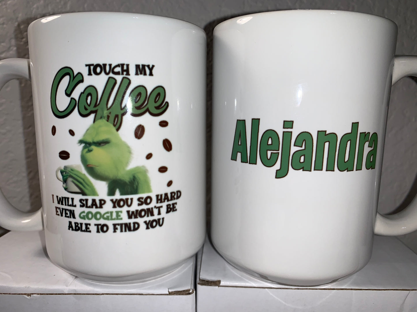 Green Man, Grinch personalized coffee mug, 15 oz or 11 oz