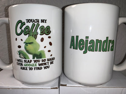 Green Man, Grinch personalized coffee mug, 15 oz or 11 oz