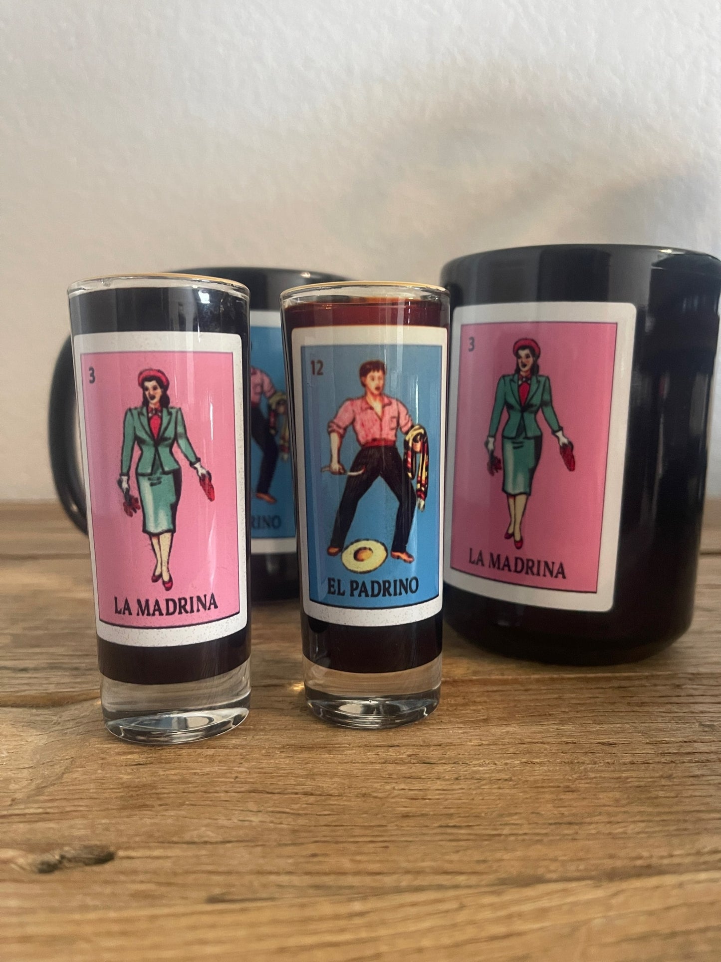 La madrina, el padrino, shot glass set of two 2.5 Oz Set of two shot Glasses