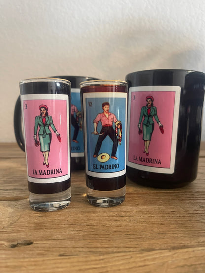 La madrina, el padrino, shot glass set of two 2.5 Oz Set of two shot Glasses