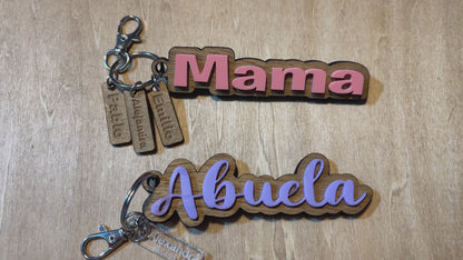 Mother’s Day, custom rustic wood and acrylic keychains with kids charm, grandma keychains