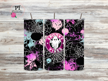 Halloween Spooky Vibes black, and pink ghost 20 oz Skinny tumbler